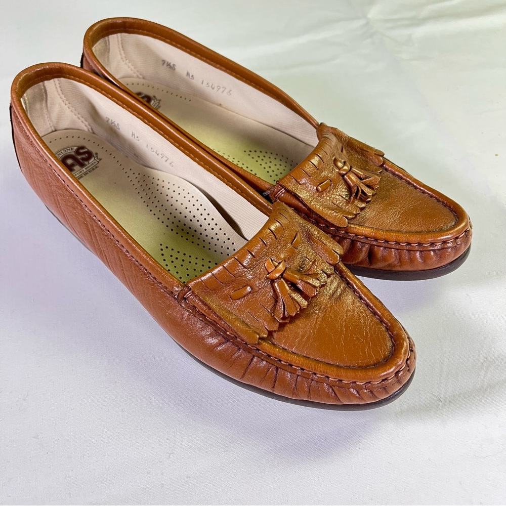 SAS Brown Tassel Leather Kiltie Moc Toe Slip-on Comfort Loafers 7.5 S Women